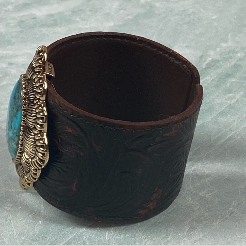 Studio Barse Turquoise Tooled Leather Cuff - Picture 5 of 7